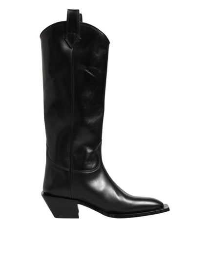 Dolce & Gabbana Black Leather Over The Calf Biker Boots Shoes