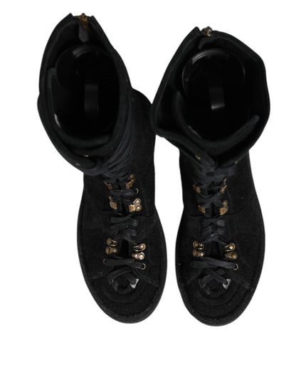 Dolce & Gabbana Black Alpaca Wool Suede Mid Calf Boots Shoes