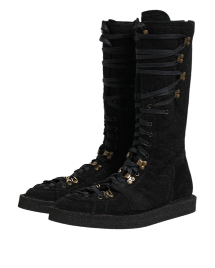 Dolce & Gabbana Black Alpaca Wool Suede Mid Calf Boots Shoes