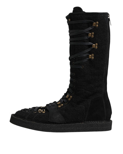 Dolce & Gabbana Black Alpaca Wool Suede Mid Calf Boots Shoes