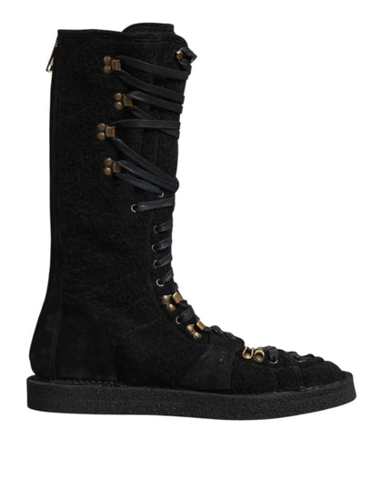 Dolce & Gabbana Black Alpaca Wool Suede Mid Calf Boots Shoes