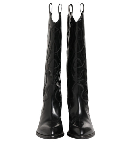 Dolce & Gabbana Black Leather Over The Calf Biker Boots Shoes