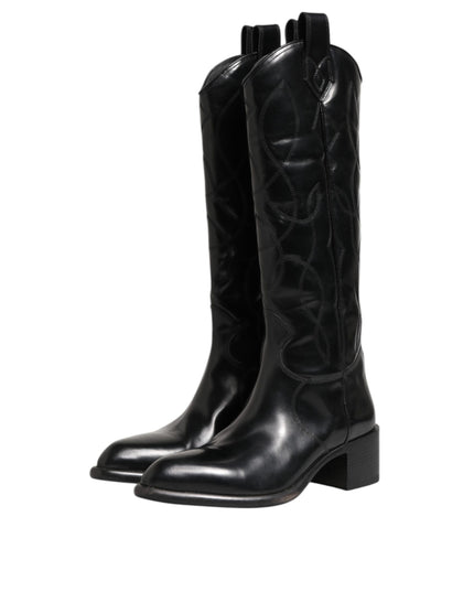 Dolce & Gabbana Black Leather Over The Calf Biker Boots Shoes