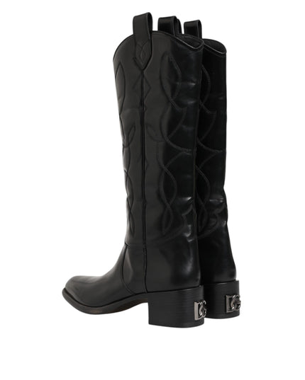 Dolce & Gabbana Black Leather Over The Calf Biker Boots Shoes