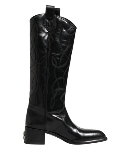 Dolce & Gabbana Black Leather Over The Calf Biker Boots Shoes