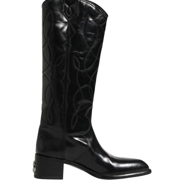 Dolce & Gabbana Black Leather Over The Calf Biker Boots Shoes
