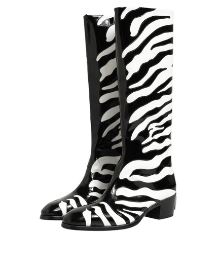 Dolce & Gabbana Black White Zebra Over The Calf Boots Shoes