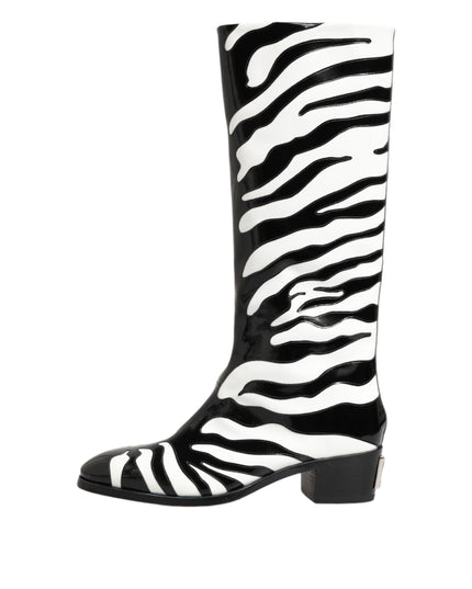 Dolce & Gabbana Black White Zebra Over The Calf Boots Shoes