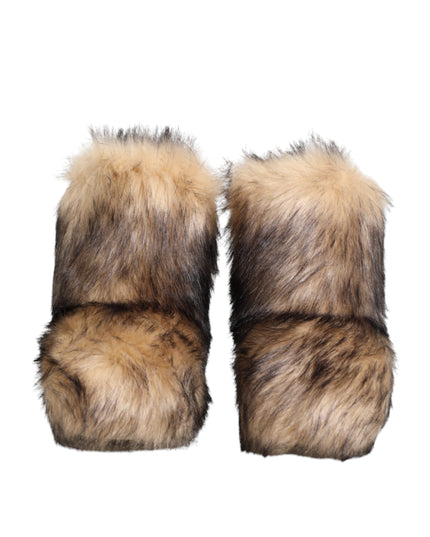 Dolce & Gabbana Brown Faux Skim Ski Fur Men Short Boots Shoes