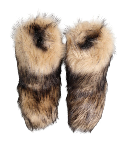 Dolce & Gabbana Brown Faux Skim Ski Fur Men Short Boots Shoes