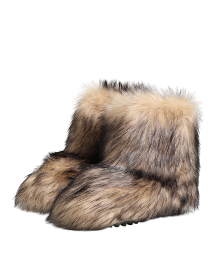 Dolce & Gabbana Brown Faux Skim Ski Fur Men Short Boots Shoes