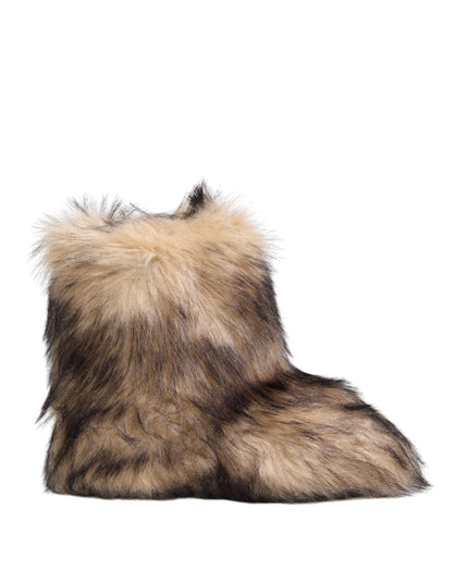 Dolce & Gabbana Brown Faux Skim Ski Fur Men Short Boots Shoes