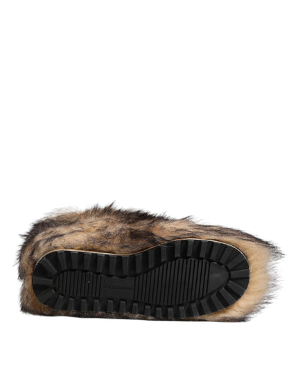 Dolce & Gabbana Brown Faux Skim Ski Fur Men Short Boots Shoes