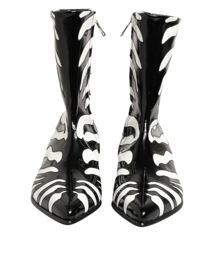 Dolce & Gabbana Black White Zebra Leather Mid Calf Boots Shoes