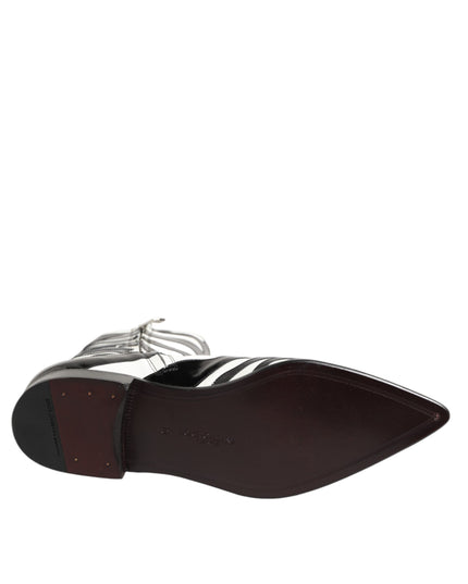 Dolce & Gabbana Black White Zebra Leather Mid Calf Boots Shoes