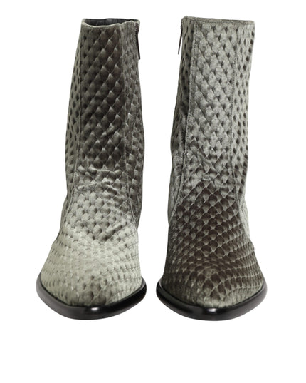 Dolce & Gabbana Gray Cotton Velvet Mid Calf Short Boots Shoes