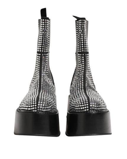 Dolce & Gabbana Black Crystal Strass Mid Calf Short Boots  Shoes