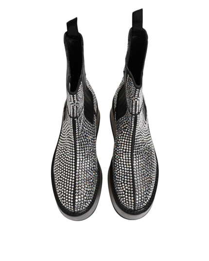 Dolce & Gabbana Black Crystal Strass Mid Calf Short Boots  Shoes