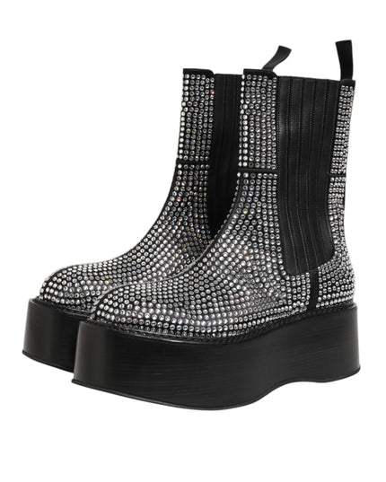 Dolce & Gabbana Black Crystal Strass Mid Calf Short Boots  Shoes