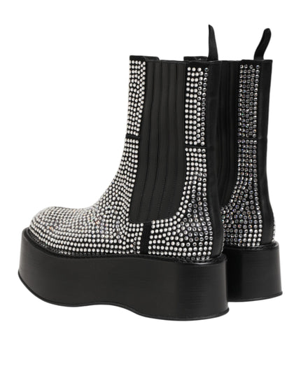 Dolce & Gabbana Black Crystal Strass Mid Calf Short Boots  Shoes