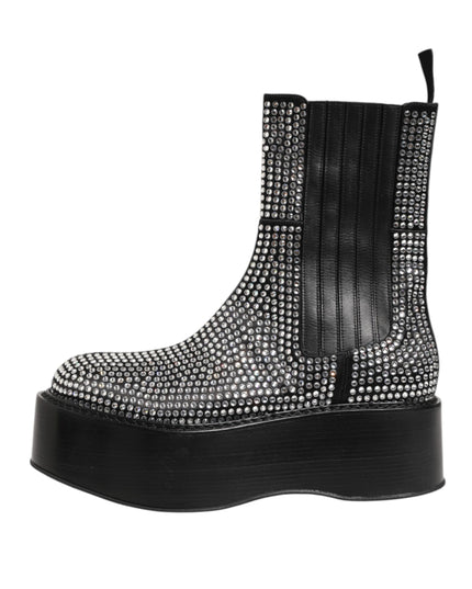 Dolce & Gabbana Black Crystal Strass Mid Calf Short Boots  Shoes