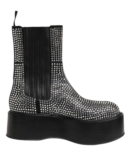 Dolce & Gabbana Black Crystal Strass Mid Calf Short Boots  Shoes