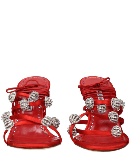 Manolo Blahnik Red Satin Stiletto Heel Sandals