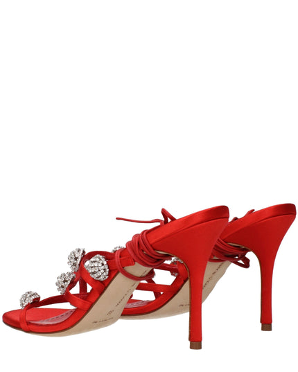 Manolo Blahnik Red Satin Stiletto Heel Sandals