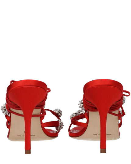 Manolo Blahnik Red Satin Stiletto Heel Sandals
