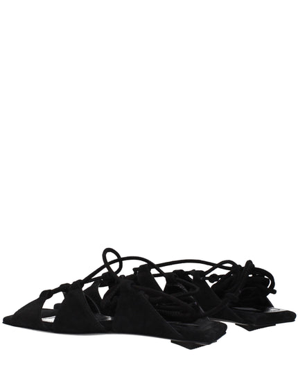 The Attico Black Leather Flat Sandals