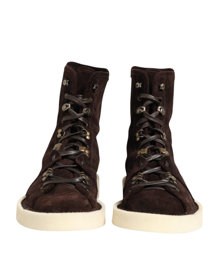 Dolce & Gabbana Brown Suede Lace Up Ankle Short Boots Shoes