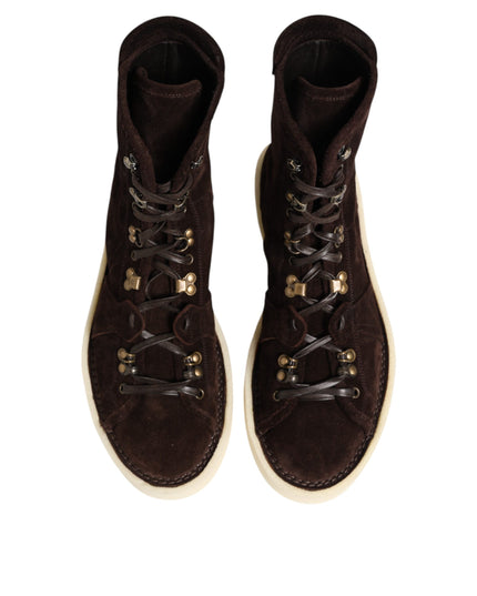 Dolce & Gabbana Brown Suede Lace Up Ankle Short Boots Shoes