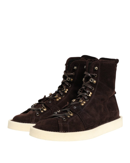 Dolce & Gabbana Brown Suede Lace Up Ankle Short Boots Shoes