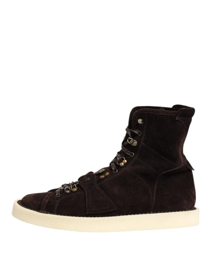 Dolce & Gabbana Brown Suede Lace Up Ankle Short Boots Shoes
