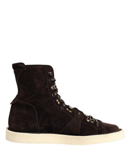 Dolce & Gabbana Brown Suede Lace Up Ankle Short Boots Shoes