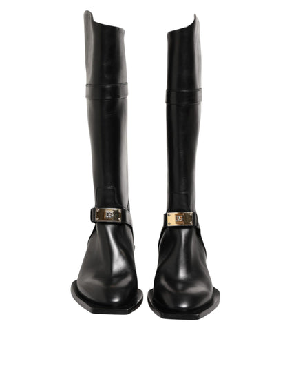 Dolce & Gabbana Black Logo Plaque Over The Calf Boot Shoes