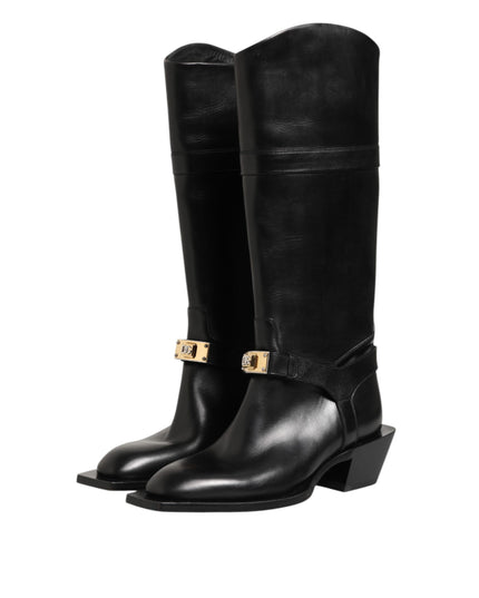 Dolce & Gabbana Black Logo Plaque Over The Calf Boot Shoes