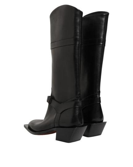 Dolce & Gabbana Black Logo Plaque Over The Calf Boot Shoes