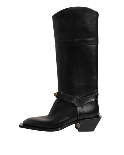 Dolce & Gabbana Black Logo Plaque Over The Calf Boot Shoes