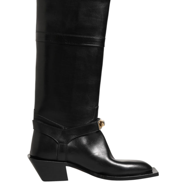 Dolce & Gabbana Black Logo Plaque Over The Calf Boot Shoes