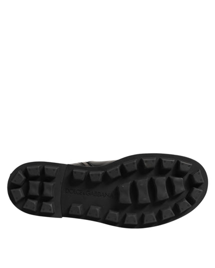 Dolce & Gabbana Black Logo Plaque Mid Calf Biker Boots Shoes