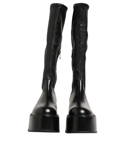 Dolce & Gabbana Black Logo Plaque Over The Calf Boots Shoes