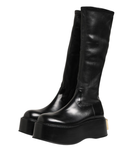 Dolce & Gabbana Black Logo Plaque Over The Calf Boots Shoes