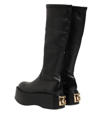 Dolce & Gabbana Black Logo Plaque Over The Calf Boots Shoes