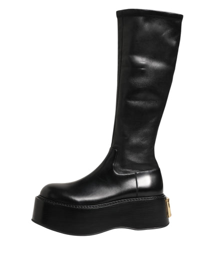 Dolce & Gabbana Black Logo Plaque Over The Calf Boots Shoes