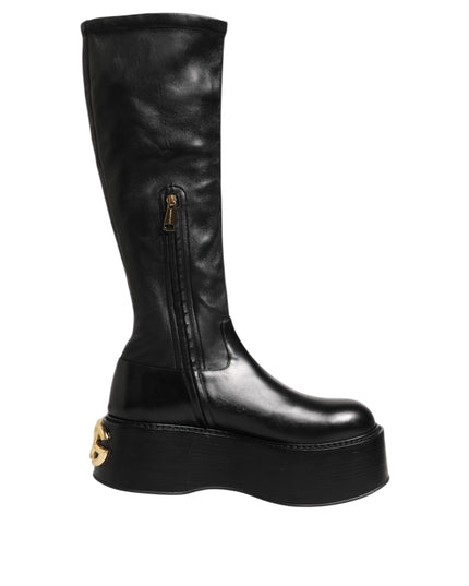 Dolce & Gabbana Black Logo Plaque Over The Calf Boots Shoes
