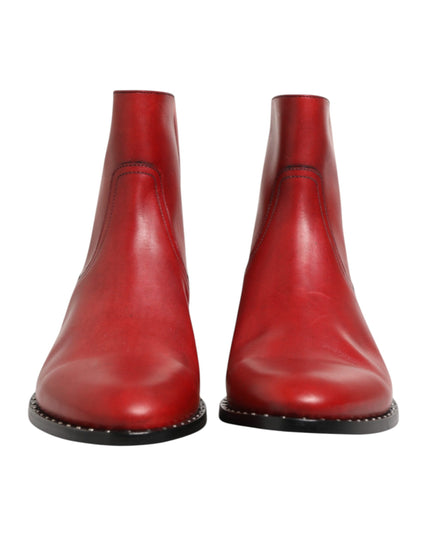 Dolce & Gabbana Red Studded Chelsea Short Ankle Boots Shoes