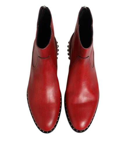 Dolce & Gabbana Red Studded Chelsea Short Ankle Boots Shoes
