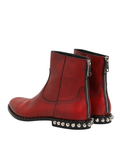 Dolce & Gabbana Red Studded Chelsea Short Ankle Boots Shoes