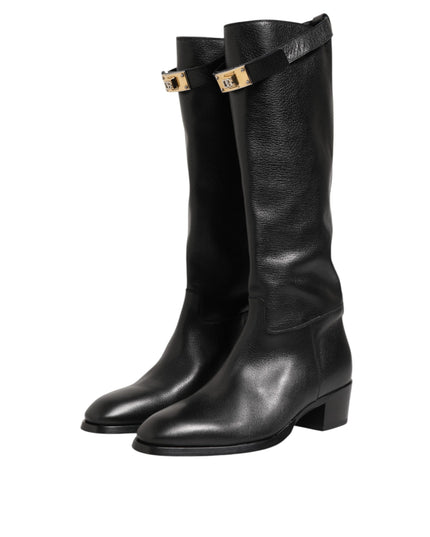 Dolce & Gabbana Black Logo Plaque Over The Calf Boots Shoes